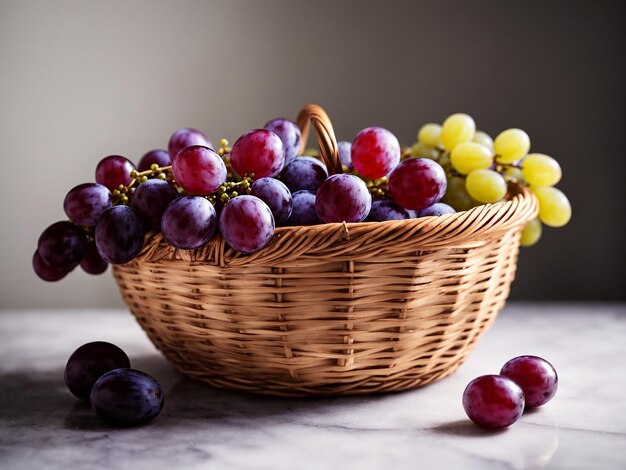 A basket of purple grapes