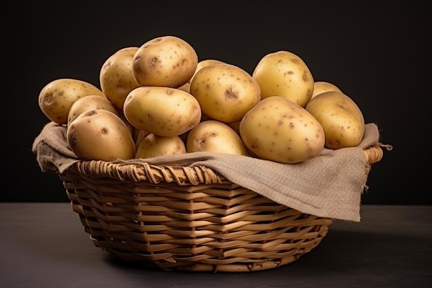 A basket of raw potatoes on an isolated background