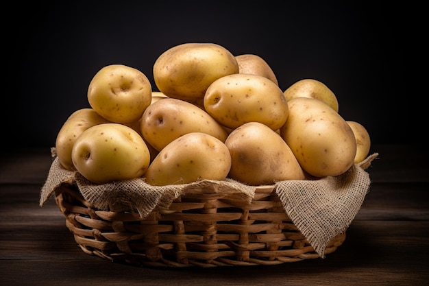 A basket of raw potatoes on an isolated background