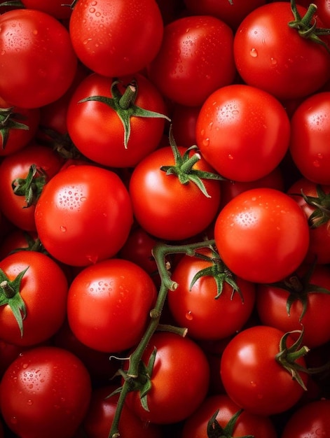 Photo a basket of red tomatoes with green stems.