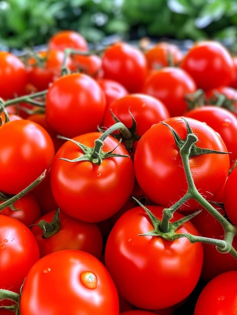 Photo a basket of red tomatoes with green stems