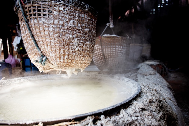 Basket of salt on stove in Thailand.