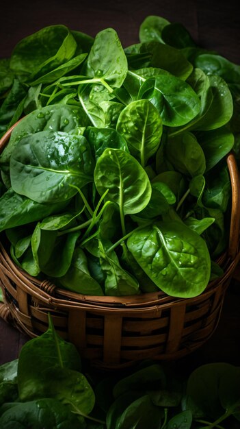 Premium AI Image | a basket of spinach leaves on a table