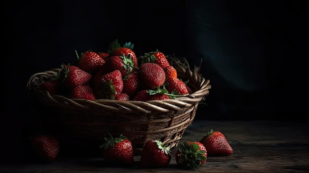 A basket of strawberries with the word strawberry on the bottom