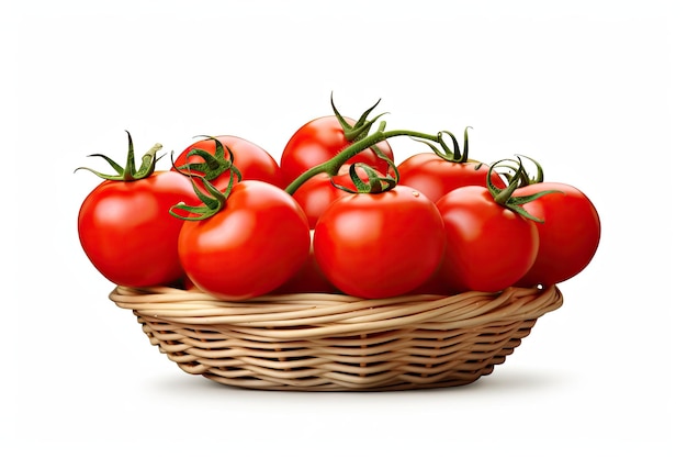 basket of tomatoes on isolated white background