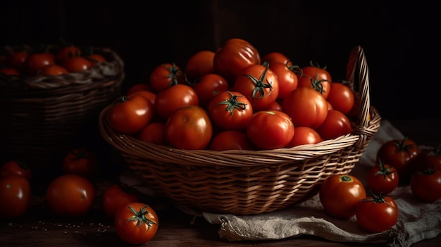 A basket of tomatoes on a table