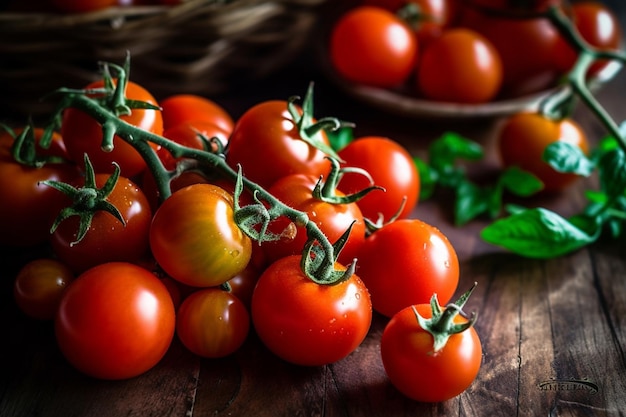 A basket of tomatoes on a table