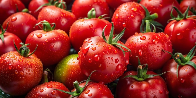 a basket of tomatoes with a green leaf on the top