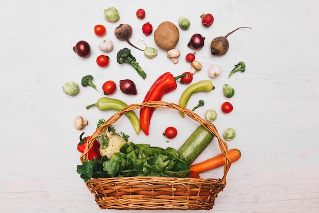 Basket and vegetable composition