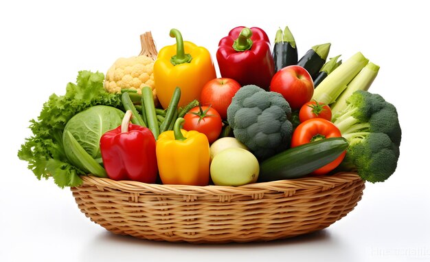 a basket of vegetables including broccoli peppers peppers and peppers