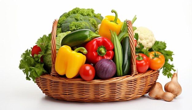 a basket of vegetables including broccoli peppers peppers and peppers