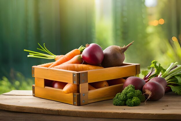 A basket of vegetables including carrots, broccoli, celery, and carrots