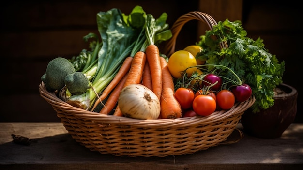 A basket of vegetables on a table