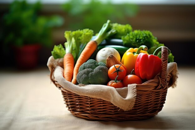 A basket of vegetables on a table