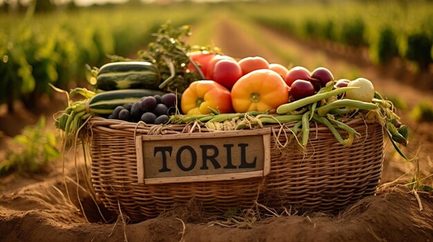 a basket of vegetables that says " torto " on it.