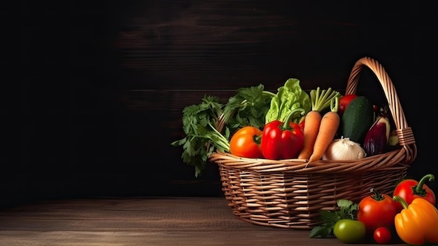 A basket of vegetables Web banner with copy space Generative AI