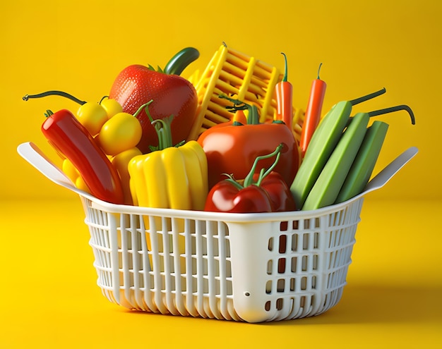 A basket of vegetables with the word " farm " on it