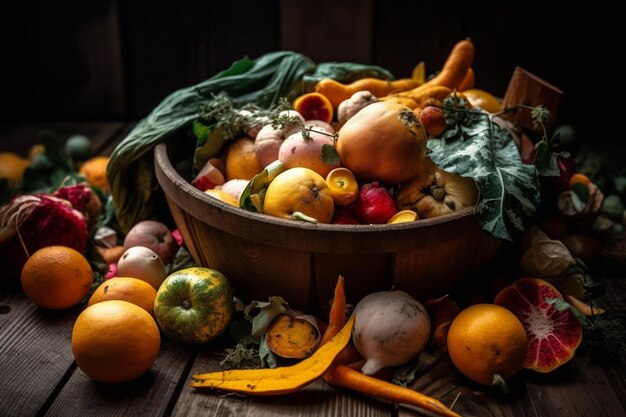 Photo a basket of vegetables on a wooden table