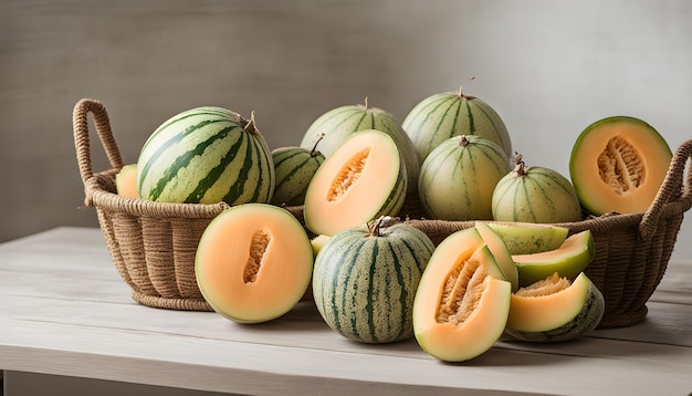 a basket of watermelon and a basket of watermelon