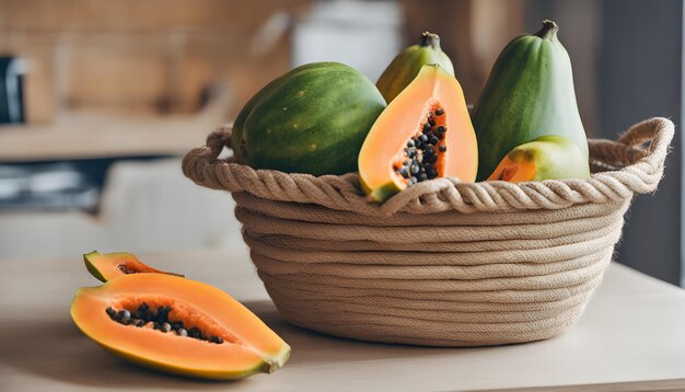 a basket of watermelon and a half of a melon