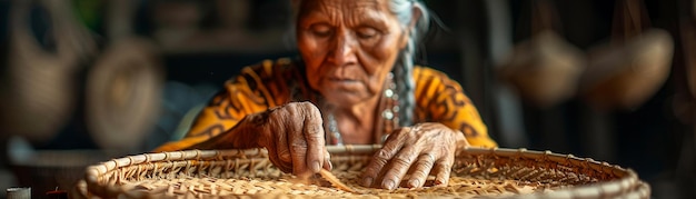 Photo basket weaver crafting a traditional basket