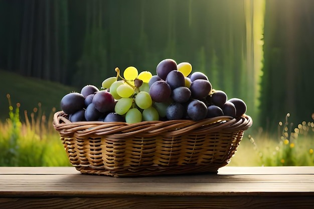 Корзина с гроздьями винограда Создана с помощью генеративной технологии искусственного интеллекта