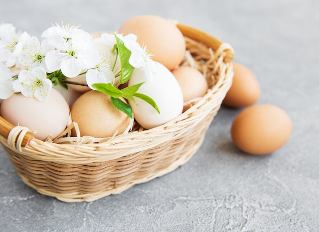 Basket with chicken eggs