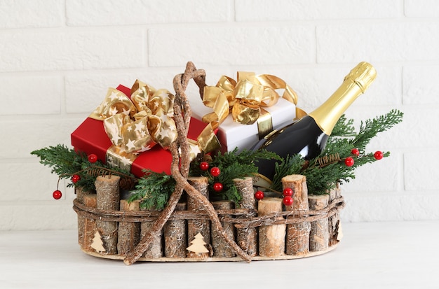 Photo basket with christmas holidays gifts