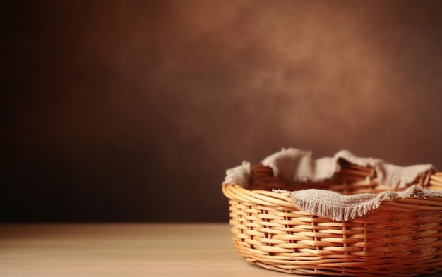 Photo a basket with a cloth on it sits on a wooden table.