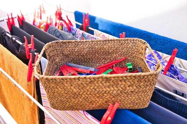 Basket with clothespins