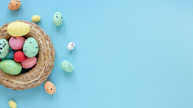 Basket with colorful easter eggs