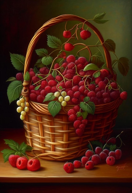 Basket with different berries ai generated