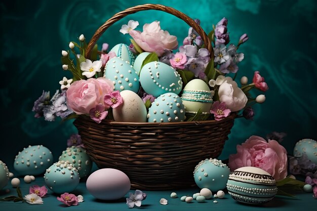 basket with easter eggs