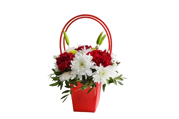 Basket with flowers on a white background