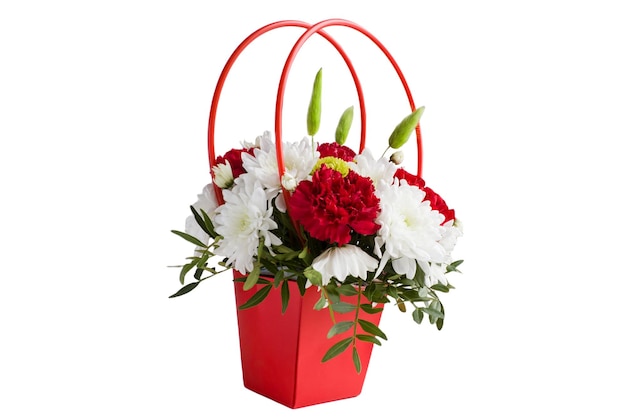 Basket with flowers on a white background