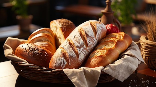 basket with fresh bread on table