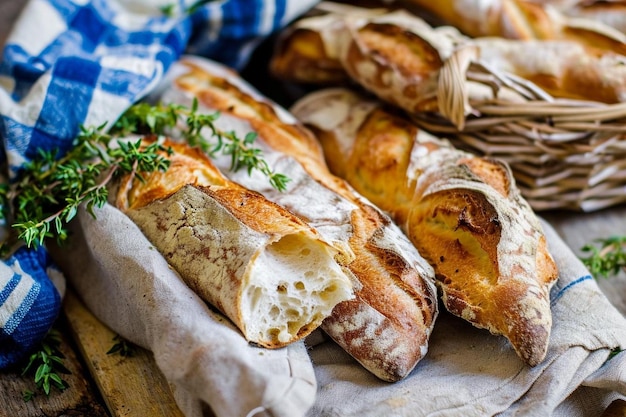 Foto cesto con pane fresco sulla tavola