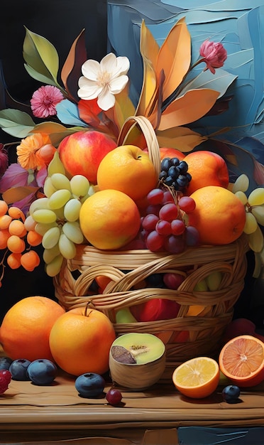 Basket with fruits berries citrus fruits