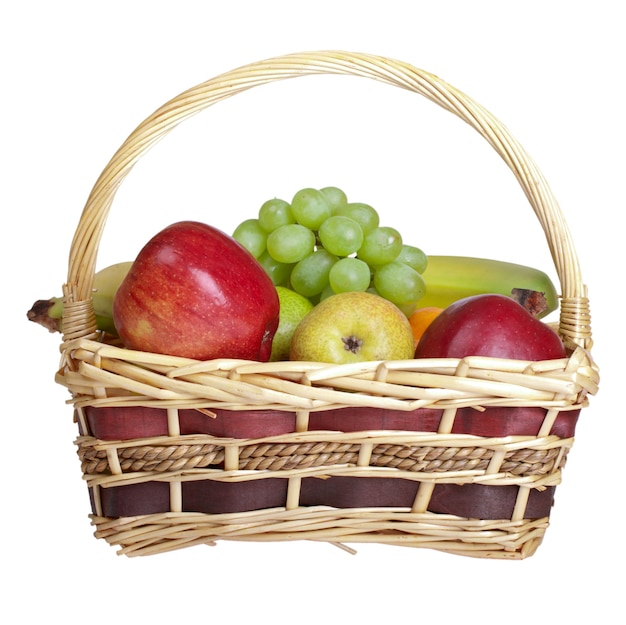 Basket with fruits isolated on white