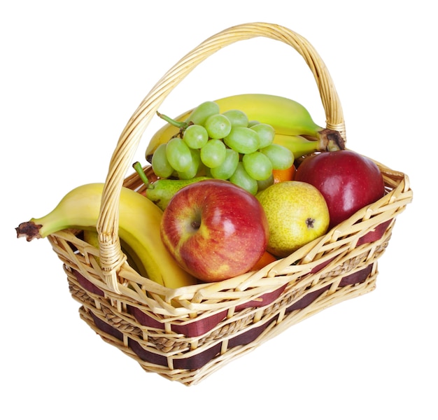 Basket with fruits isolated on white