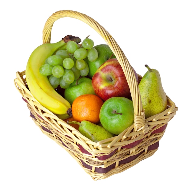 Basket with fruits isolated on white