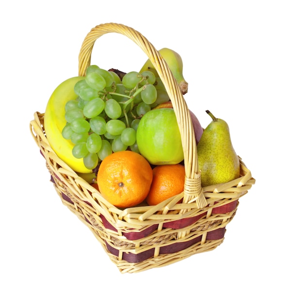 Basket with fruits isolated on white