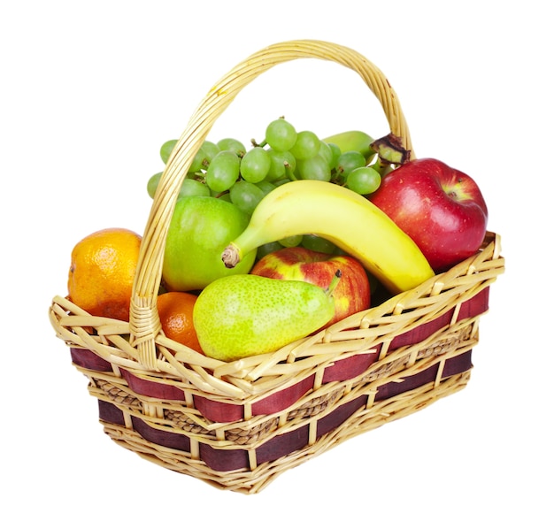 Basket with fruits isolated on white