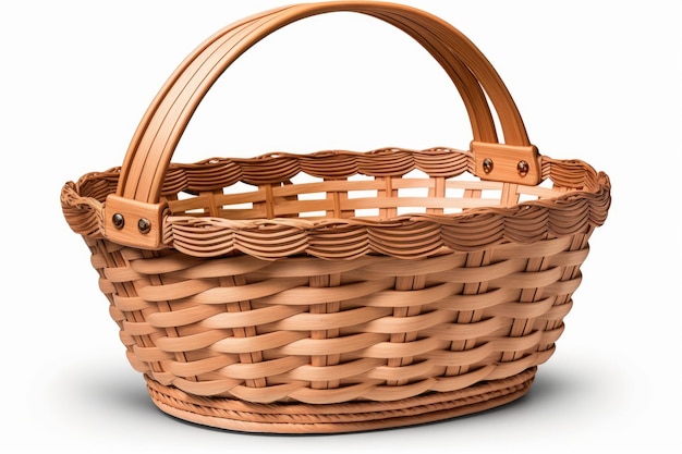 A basket with the handle made by the company wicker.