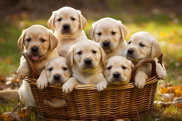 Photo basket with labrador puppies