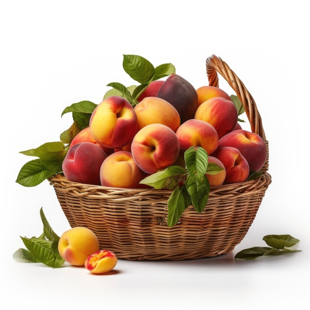 Basket with peaches and plums isolated Generative AI