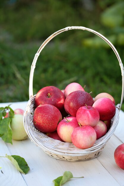 Basket with pink ripe apples