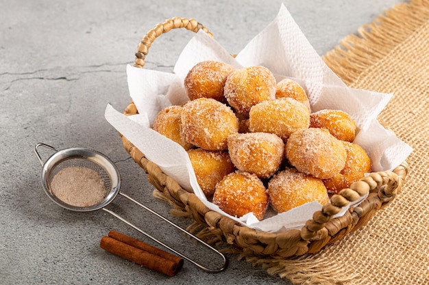 Basket with rain cookies In Brazil known as bolinho de chuva