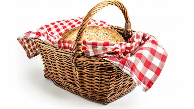 Photo a basket with a red and white checkered cloth