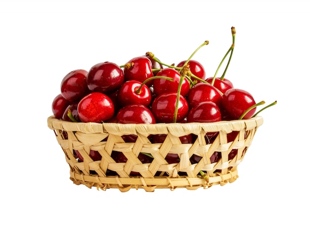 Basket with ripe wet cherry